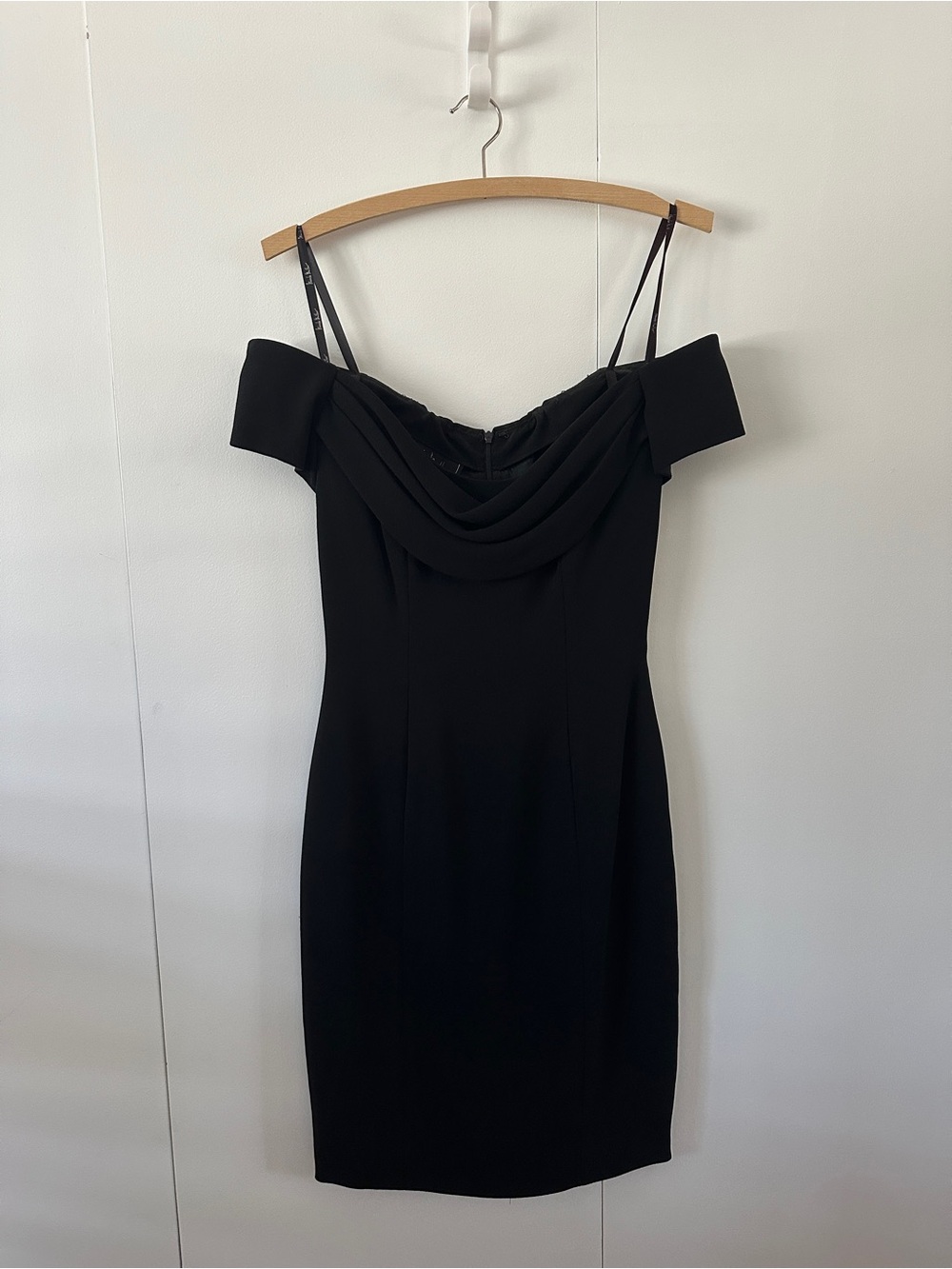 Nicole Miller Black Off-Shoulder Mini Dress with Draped Neckline size 2